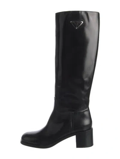 Pre-owned Prada Leather Riding Boots In Black