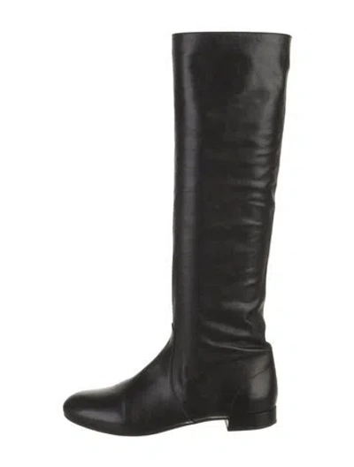 Pre-owned Prada Leather Riding Boots In Black