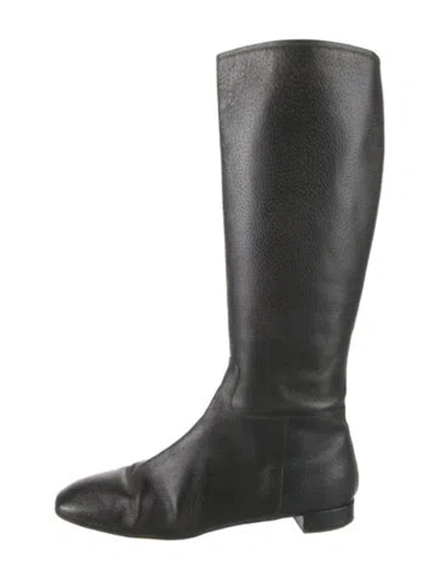 Pre-owned Prada Leather Riding Boots In Black