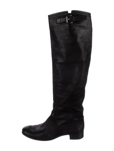 Pre-owned Prada Leather Riding Boots In Black