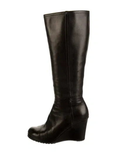 Pre-owned Prada Leather Riding Boots In Black