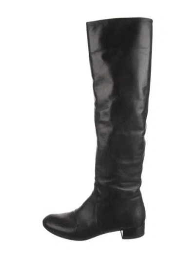 Pre-owned Prada Leather Riding Boots In Black