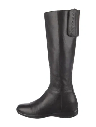 Pre-owned Prada Leather Riding Boots In Black