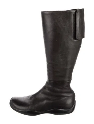 Pre-owned Prada Leather Riding Boots In Black