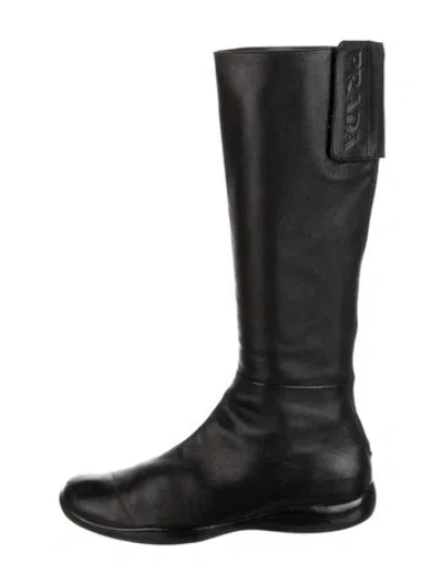 Pre-owned Prada Leather Riding Boots In Black