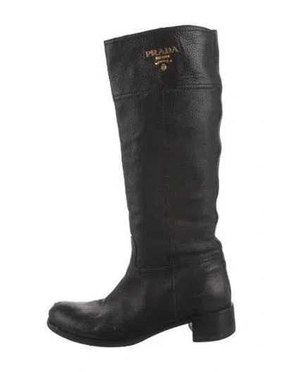 Pre-owned Prada Leather Riding Boots In Black