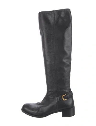 Pre-owned Prada Leather Riding Boots In Black