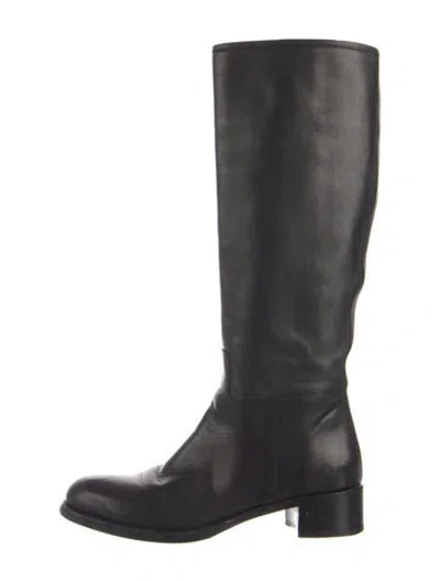 Pre-owned Prada Leather Riding Boots In Black