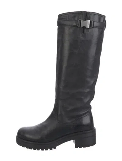 Pre-owned Prada Leather Riding Boots In Black