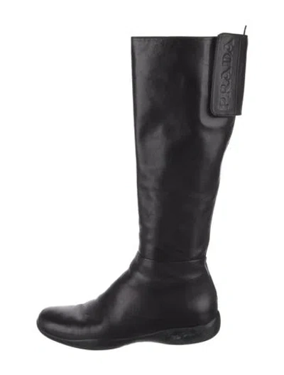 Pre-owned Prada Leather Riding Boots In Black