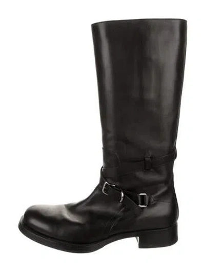 Pre-owned Prada Leather Riding Boots In Black