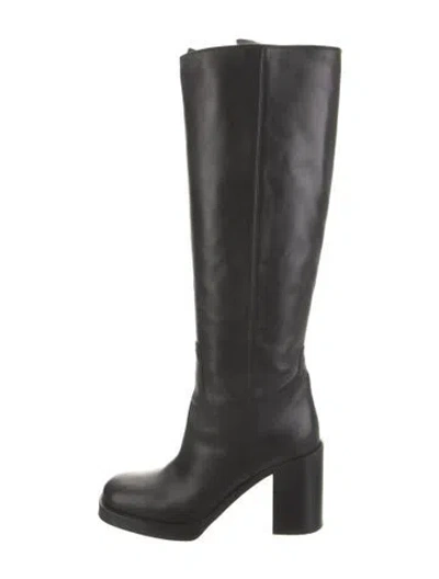 Pre-owned Prada Leather Riding Boots In Black