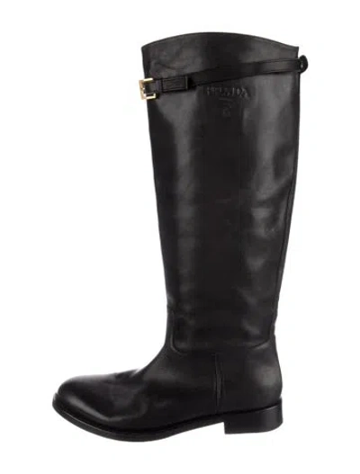 Pre-owned Prada Leather Riding Boots In Black