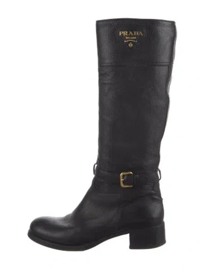 Pre-owned Prada Leather Riding Boots In Black