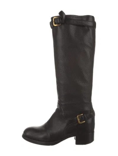 Pre-owned Prada Leather Riding Boots In Black