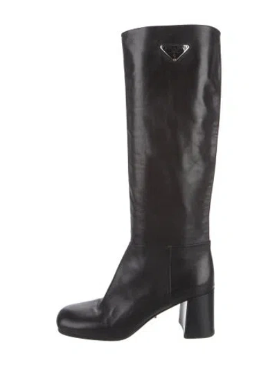 Pre-owned Prada Leather Riding Boots In Black