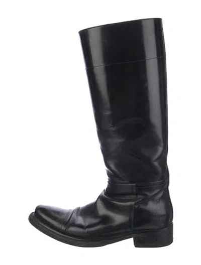 Pre-owned Prada Leather Riding Boots In Black