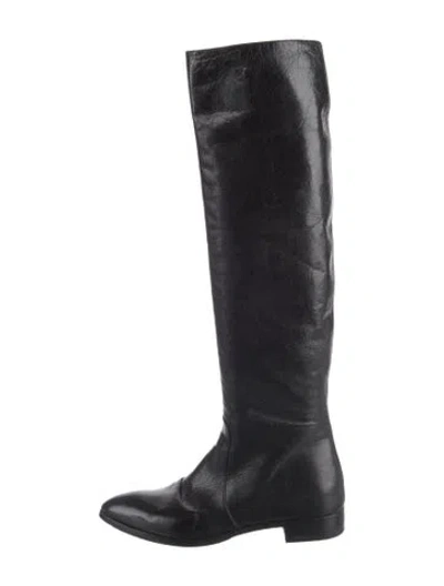 Pre-owned Prada Leather Riding Boots In Black