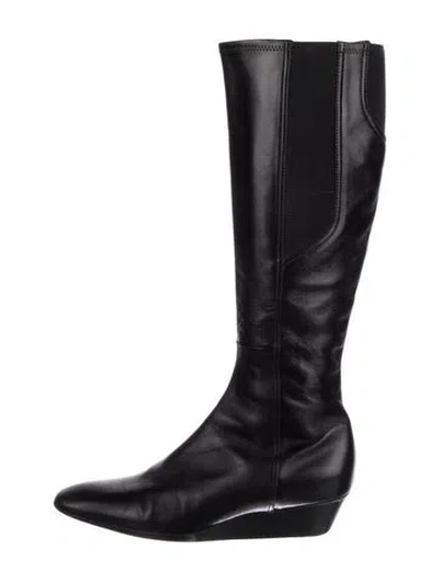 Pre-owned Prada Leather Riding Boots In Black