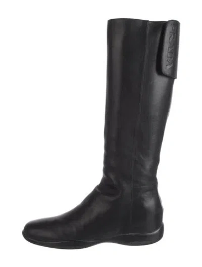 Pre-owned Prada Leather Riding Boots In Black