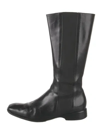 Pre-owned Prada Leather Riding Boots In Black