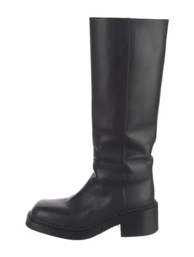 Pre-owned Prada Leather Riding Boots In Black