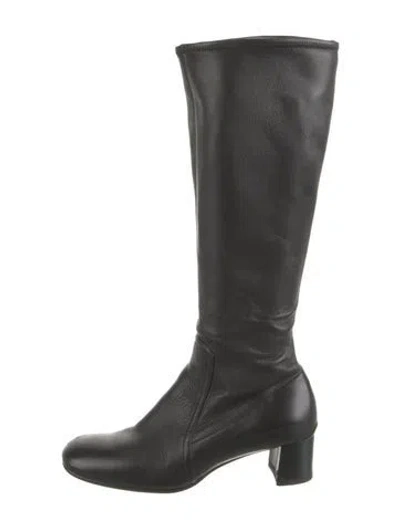 Pre-owned Prada Leather Riding Boots In Black