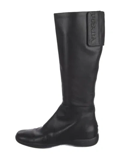 Pre-owned Prada Leather Riding Boots In Black