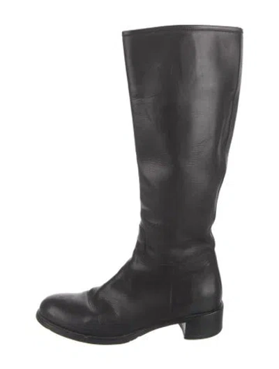 Pre-owned Prada Leather Riding Boots In Black