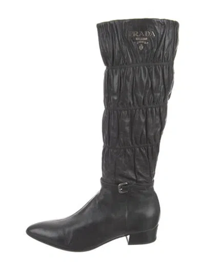 Pre-owned Prada Leather Riding Boots In Black
