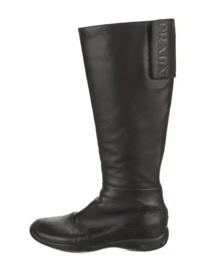 Pre-owned Prada Leather Riding Boots In Black