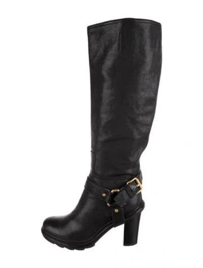 Pre-owned Prada Leather Riding Boots In Black