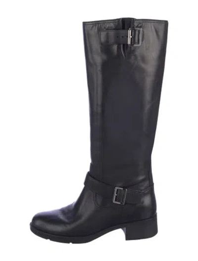 Pre-owned Prada Leather Riding Boots In Black