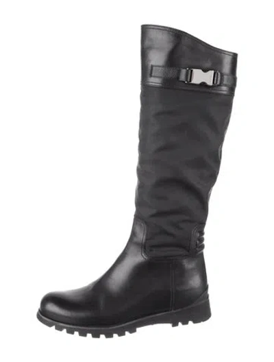 Pre-owned Prada Leather Riding Boots In Black