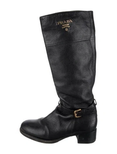Pre-owned Prada Leather Riding Boots In Black