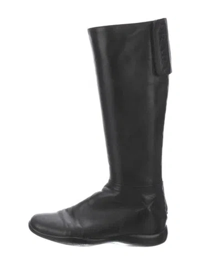 Pre-owned Prada Leather Riding Boots In Black