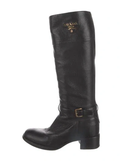 Pre-owned Prada Leather Riding Boots In Black
