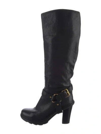 Pre-owned Prada Leather Riding Boots In Black