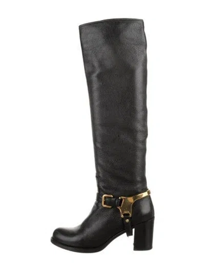 Pre-owned Prada Leather Riding Boots In Black