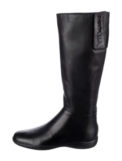 Pre-owned Prada Leather Riding Boots In Black