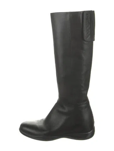 Pre-owned Prada Leather Riding Boots In Black