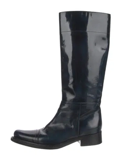 Pre-owned Prada Leather Riding Boots In Blue
