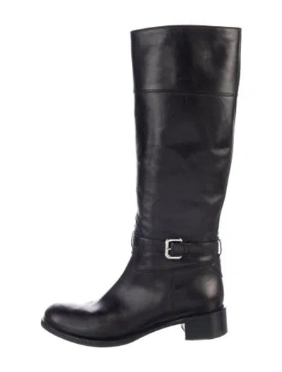 Pre-owned Prada Leather Riding Boots In Blue