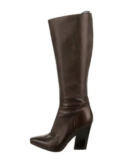 Pre-owned Prada Leather Riding Boots In Brown
