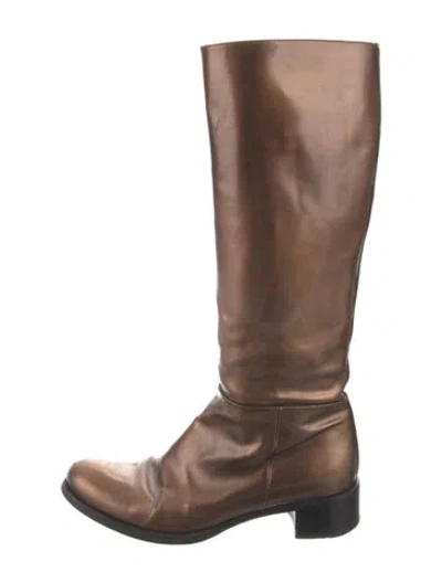 Pre-owned Prada Leather Riding Boots In Brown