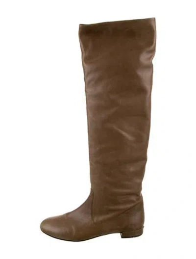 Pre-owned Prada Leather Riding Boots In Brown