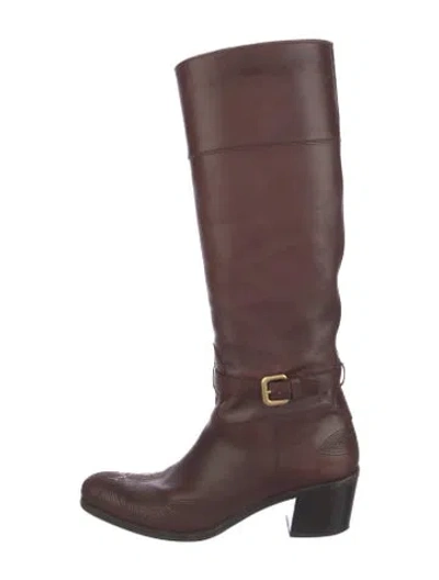 Pre-owned Prada Leather Riding Boots In Brown