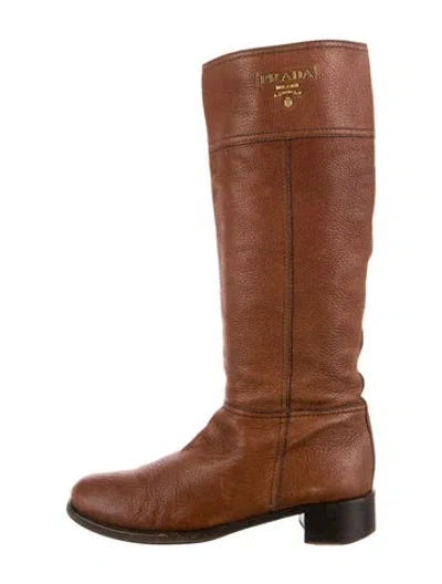 Pre-owned Prada Leather Riding Boots In Brown