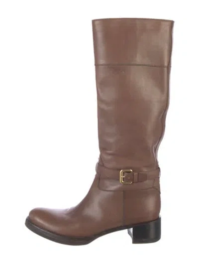 Pre-owned Prada Leather Riding Boots In Brown