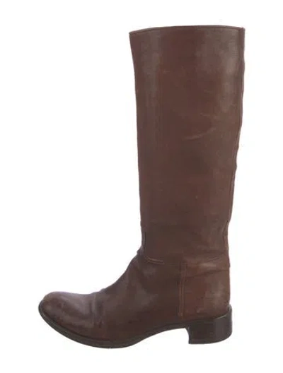 Pre-owned Prada Leather Riding Boots In Brown